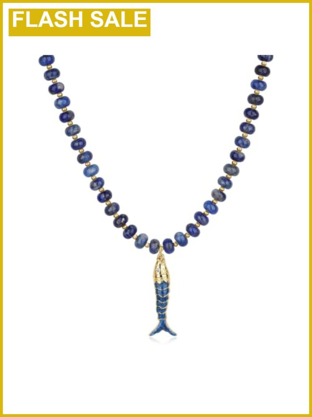 Natural Lapis Lazuli Beaded Necklace Stainless Steel Fish Pendant